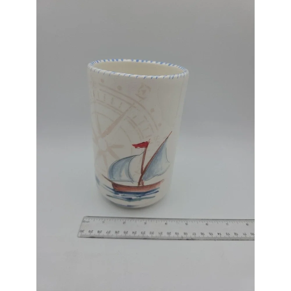 Abbiamo Tutto Ceramic Hand Painted Sailboat Compass Nautical Wine Chiller Italy
